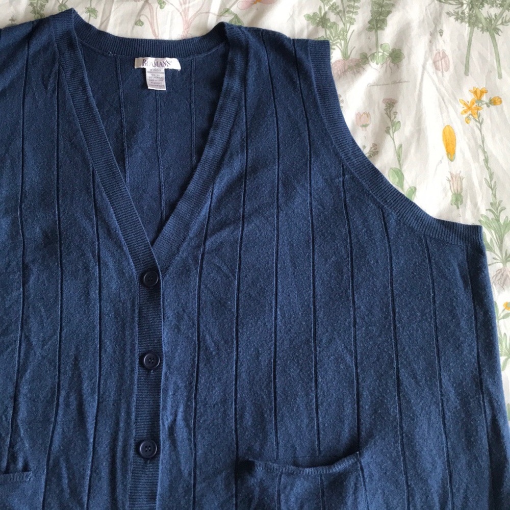 Roaman’s Blue Fine Gauge Long Sweater Vest